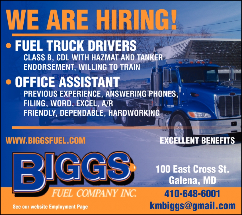 Fuel Truck Drivers , Biggs Fuel Company Inc., Galena, MD