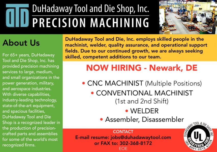 Precision Machining, DuHadaway Tool And Die Shop, Inc.
