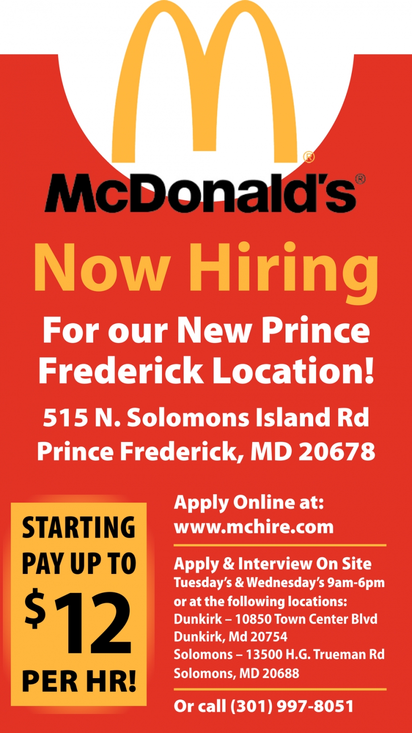 Now Hiring For Our New Prince Frederick Location McDonald s